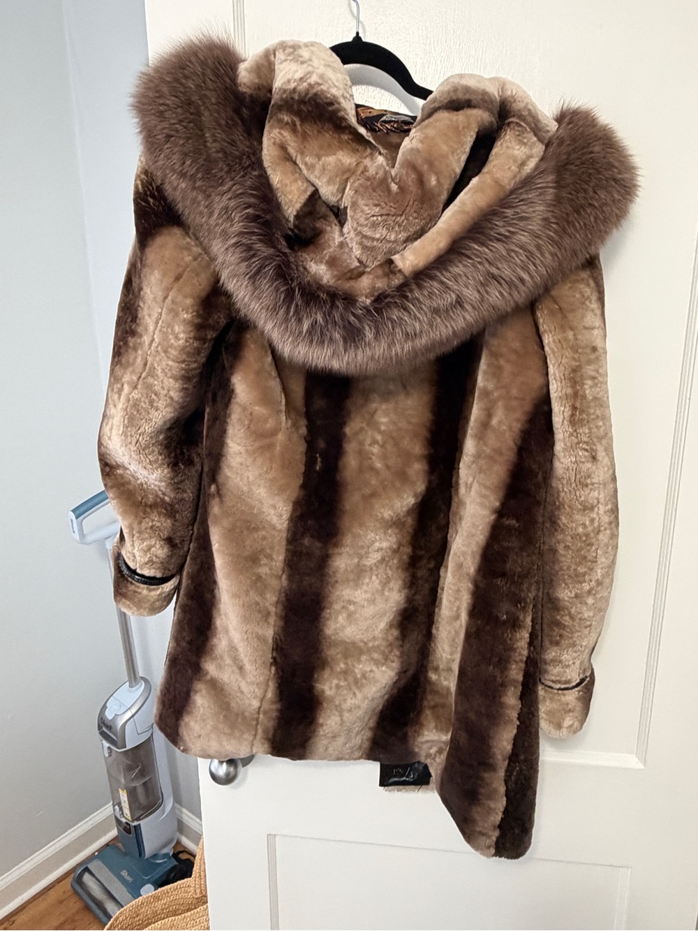 Women's Brown Faux Sable Fur Coat with Hood
